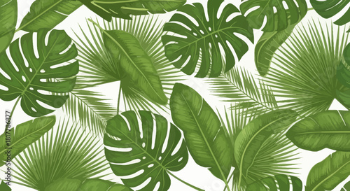 Seamless tropical leaves pattern showcasing lush foliage for textile design illustration vector
