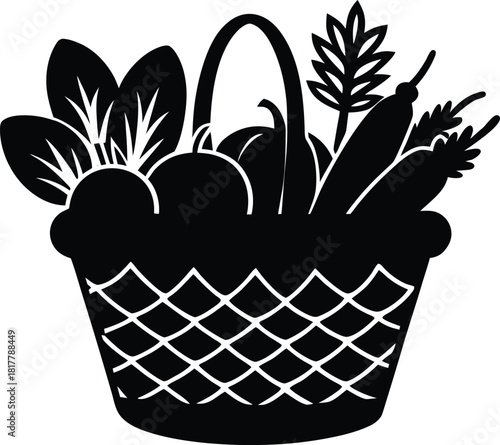 farmers  market basket filled with fresh produce .eps