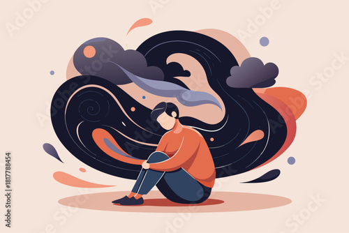 Overwhelmed and alone, a young person grapples with mental health challenges, seeking solace and understanding, embodying resilience and a need for support