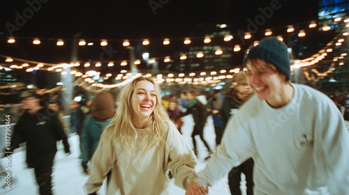 Joyful Ice Skating Night with String Lights