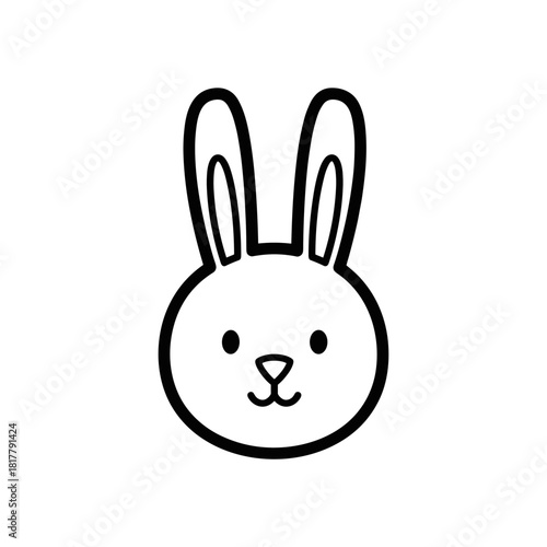 Simple cartoon bunny head illustration, black outline on white. Cute rabbit icon.