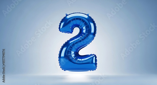 Shiny Blue Number 2 Balloon Floating in Studio Light party