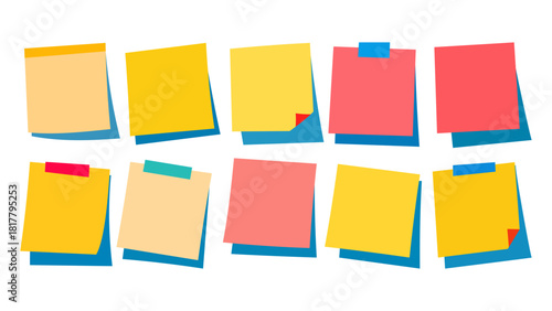 set of blank memo pads in bright yellow and red for office reminders.