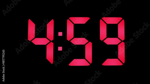 Countdown from four fifty-nine to five o'clock in the early morning hours of a new day
