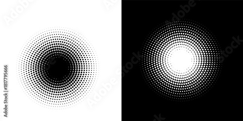 Pop art comic style dotted circle halftone pattern. Abstract dotted circles, round halftones geometric dots, pop art texture. Illustration halftone effect