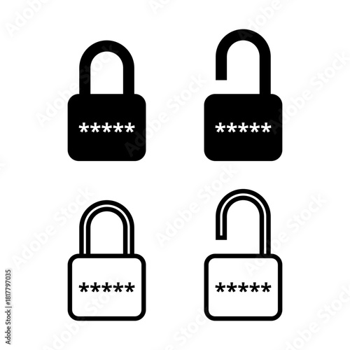 Password Lock Access Silhouette Icon Set. Cyber Security and Data Protection Pictograms.