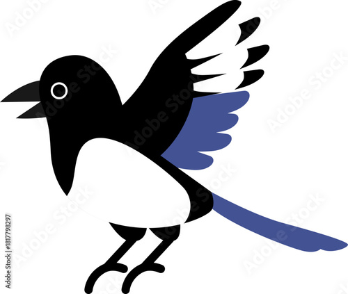 까치, 새, magpie, Korean magpie, Asian magpie, bird illustration, vector bird, minimal bird art,