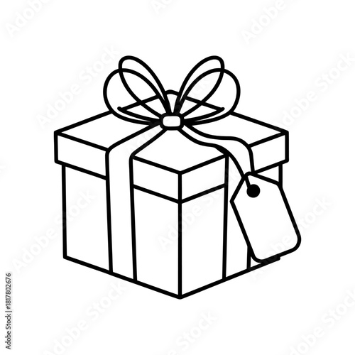 Gift Box With Ribbon And Tag Anniversary Kit Line Art Minimal And Simple White Background Only