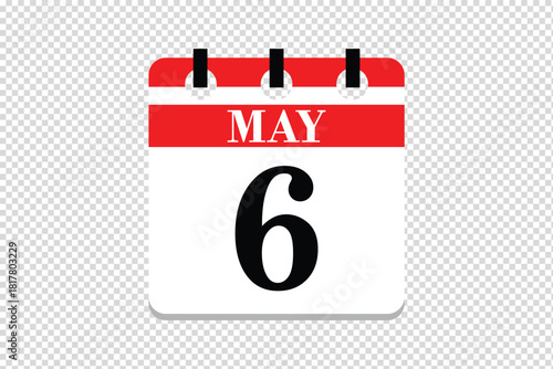 6 May Calendar icon vector, 6 dates of May month calendar icon, dates of May 6 icon calendar, vector calendar icon.