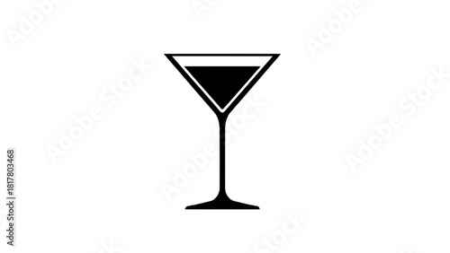 Vector illustration of simple black and white icon of a martini glass filled with dark liquid, isolated on transparent background 