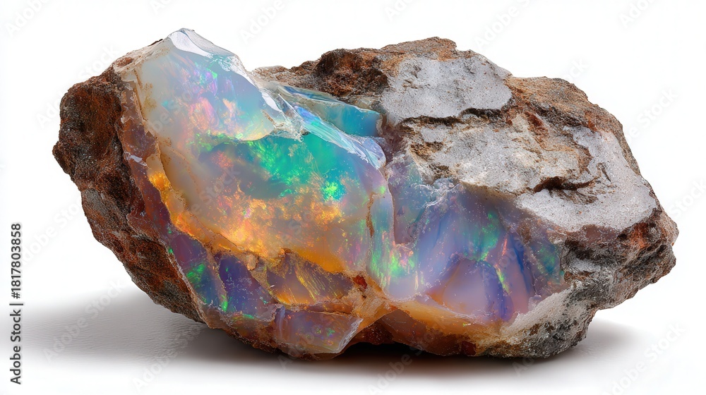 Fototapeta premium Opal rough stone isolated on white background