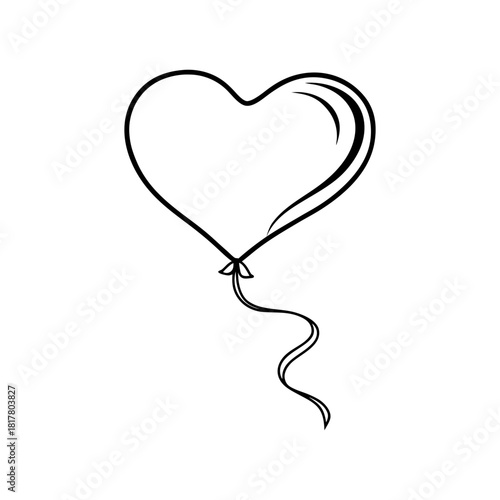 Heart Shaped Balloon With Ribbon Anniversary Kit Line Art Minimal And Simple White Background Only