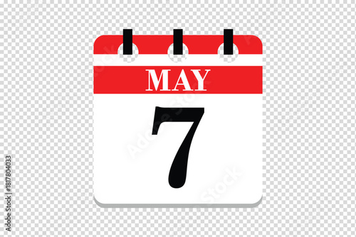 7 May Calendar icon vector, 7 dates of May month calendar icon, dates of May 7 icon calendar, vector calendar icon.