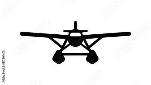 Vector illustration of silhouette icon of a seaplane or floatplane viewed from the front, isolated on transparent background 