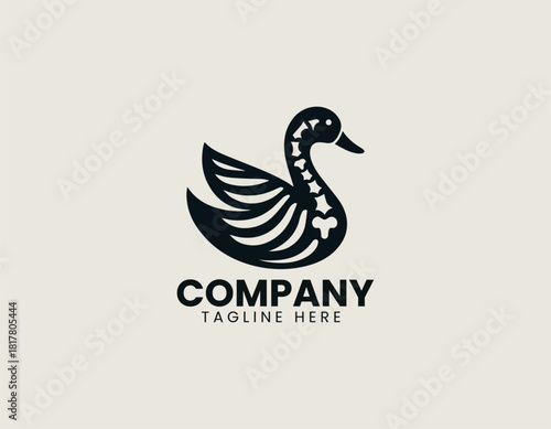 Stylized duck or waterbird vector logo illustration showing ribcage or bone structure. Anatomy and unique food brand concept