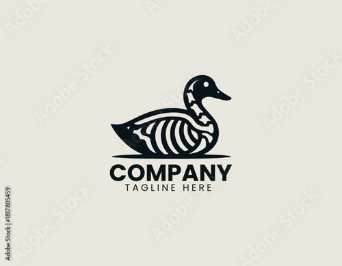 Stylized duck or waterbird vector logo illustration showing ribcage or bone structure. Anatomy and unique food brand concept