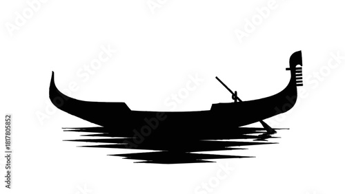 Vector illustration of silhouette of a traditional venetian gondola boat floating on water isolated on transparent background 