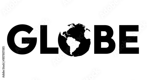 Bold typographic representation of the word 'GLOBE' with world illustration integrated
