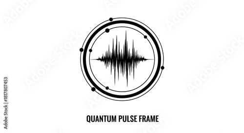 Abstract quantum pulse waveform with circular frame design and particle connections