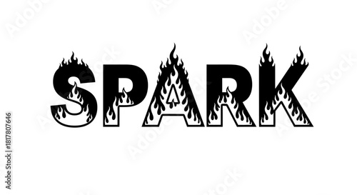 Dramatic typographic illustration featuring the word 'SPARK' adorned with flames effect conceptual