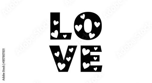 Stylized love typography composition featuring hearts within black bold letters design