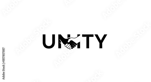 Symbolic handshake within 'UNITY' lettering promoting collaboration and partnership, creating a