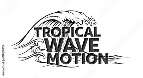 Dynamic Tropical Wave Motion Graphic with Stylized Ocean Current Illustration Design