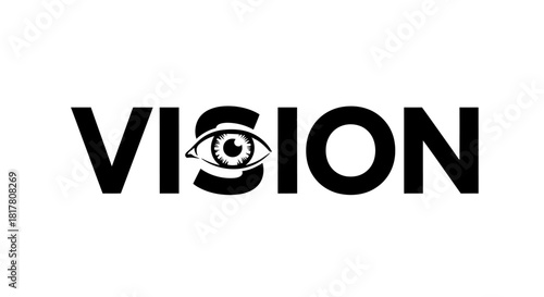 Vision graphic featuring stylized eye illustration within bold typography element