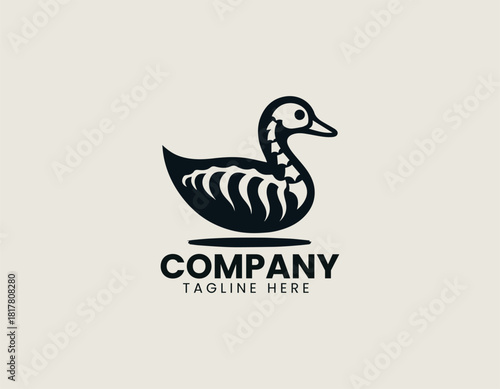 Stylized duck or waterbird vector logo illustration showing ribcage or bone structure. Anatomy and unique food brand concept