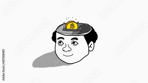 animation depicting a person who always thinks everything in his head about money
