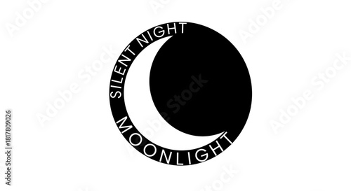 Enigmatic crescent moon silhouette with nocturnal inscription creating a serene ambiance