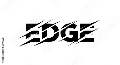 Dynamic word edge design representing strength and sharp black letters with slashing details