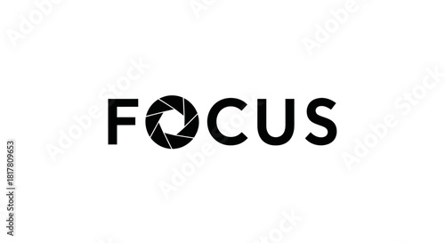 Minimalist camera aperture inspired typography design representing concentration in black