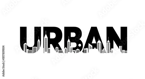 Bold urban landscape typography showcases modern architecture within letterforms conveying