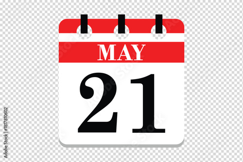 21 May Calendar icon vector, 21 dates of May month calendar icon, dates of May 21 icon calendar, vector calendar icon.