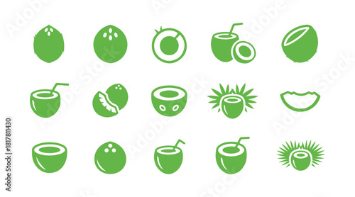 Set of vector icons featuring coconuts