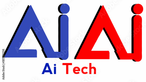 Blue and red ai tech logo with stylized a and i letters in bold colors on a white background design