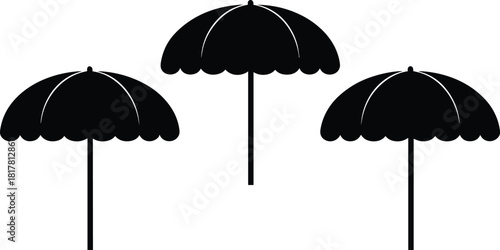 Beach umbrella silhouette vector illustration, summer outdoor leisure icon, seaside shade design element, vacation relaxation graphic for stock content