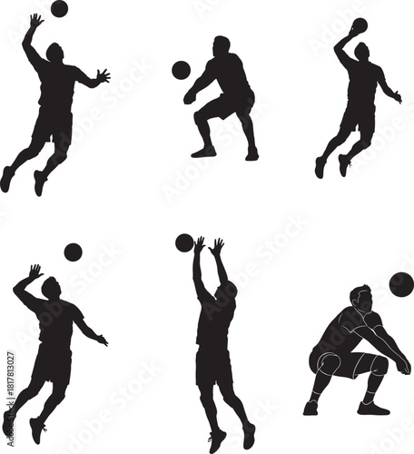 Volleyball Player Man Sport Action Silhouette Vector Set