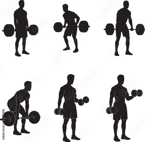 Weightlifter Man Workout Fitness Gym Silhouette Vector Set