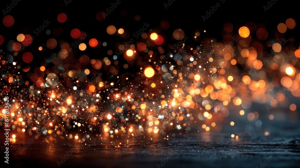Naklejka premium Golden bokeh lights sparkling over a dark textured surface with festive ambiance