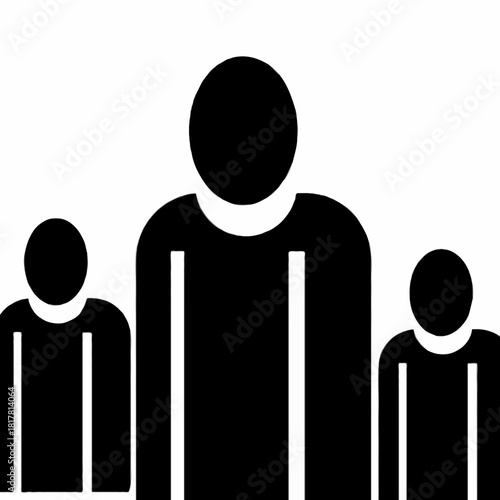 Illustration of three figures standing together in a group with a taller central figure present