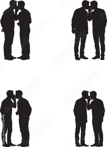 Men Whispering Secrets Gossiping Silhouette Vector Set