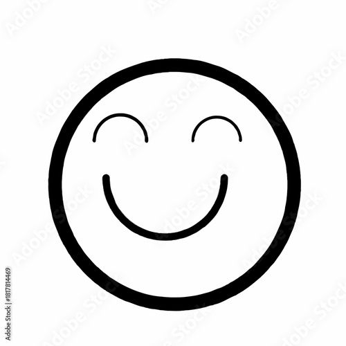 Illustration of a simple smiley face with curved eyes and mouth in black on a white background