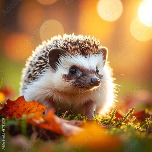 Adorable Hedgehog in Autumn Sunlight - A Captivating Wildlife Portrait.