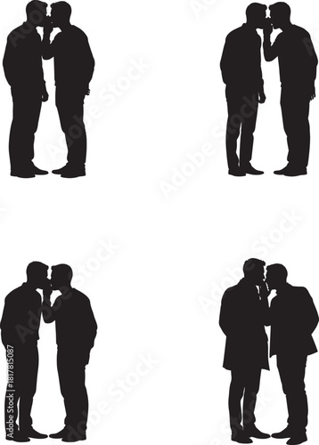 Men Whispering Secrets Gossiping Silhouette Vector Set