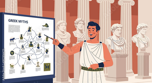 Illustrative presentation of greek myths in a museum context with an educator