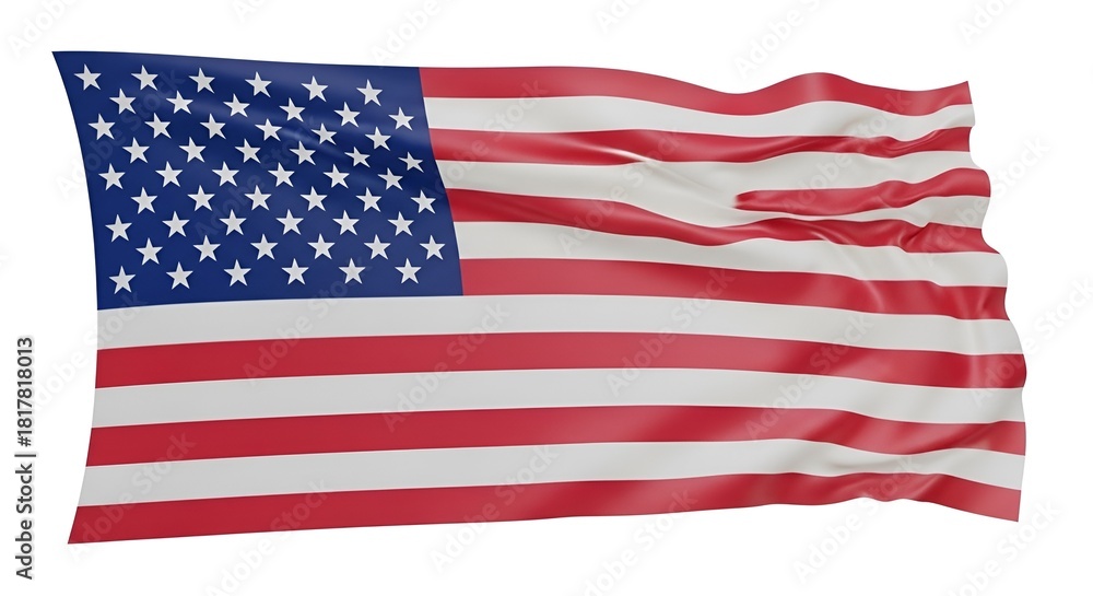 Obraz premium Patriotic Symbol: American Flag Waving Proudly Against a Clean White Background