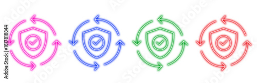 security, shield, checkmark, arrow, icon, set, vector, 