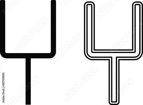 Silhouette abstract fork shape, optical illusion design, layered outline figure, visual perception art, geometric symmetry, ambiguous shape vector illustration